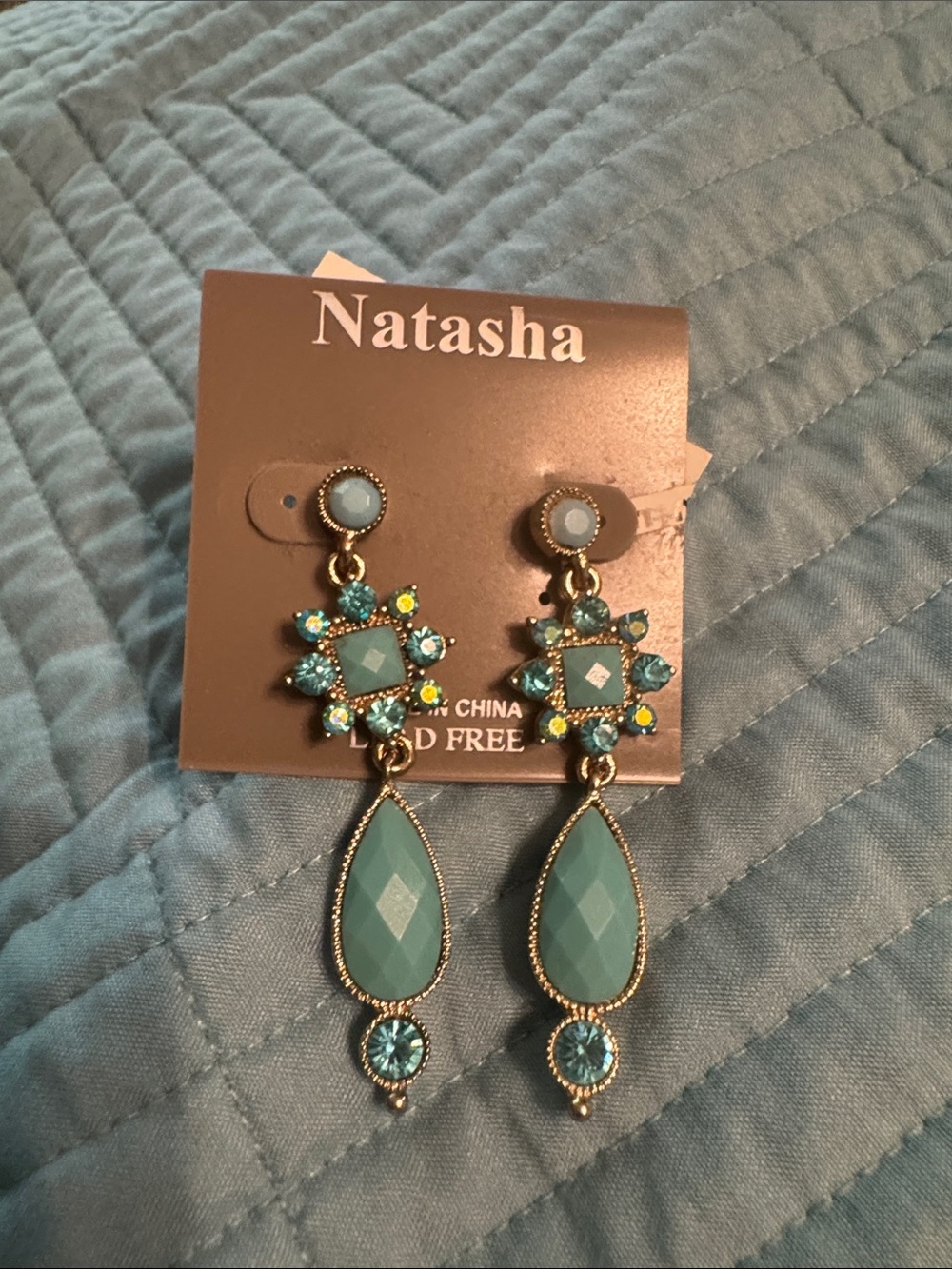 Natasha Couture Teal and Aqua Dangle Earrings